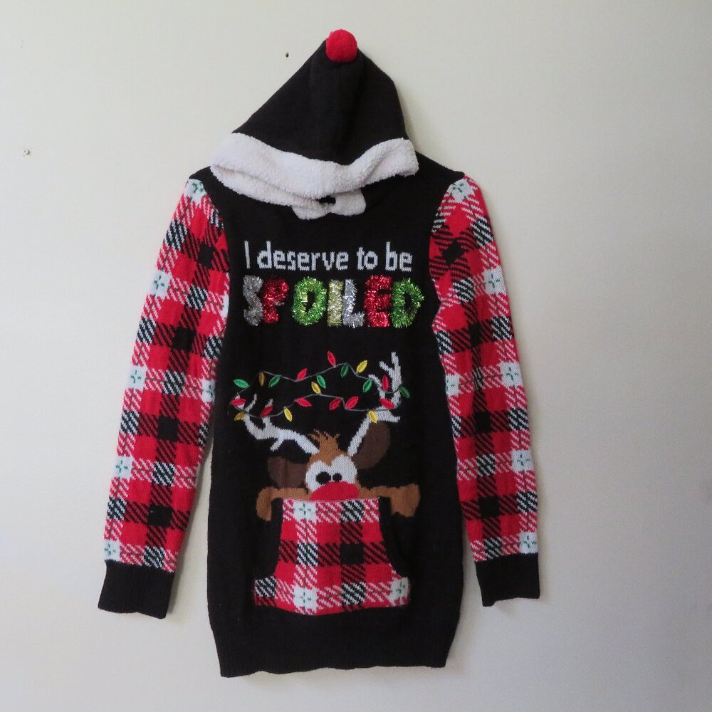 Ugly Christmas Sweater "I Deserve to be Spoiled" Reindeer Womens XS